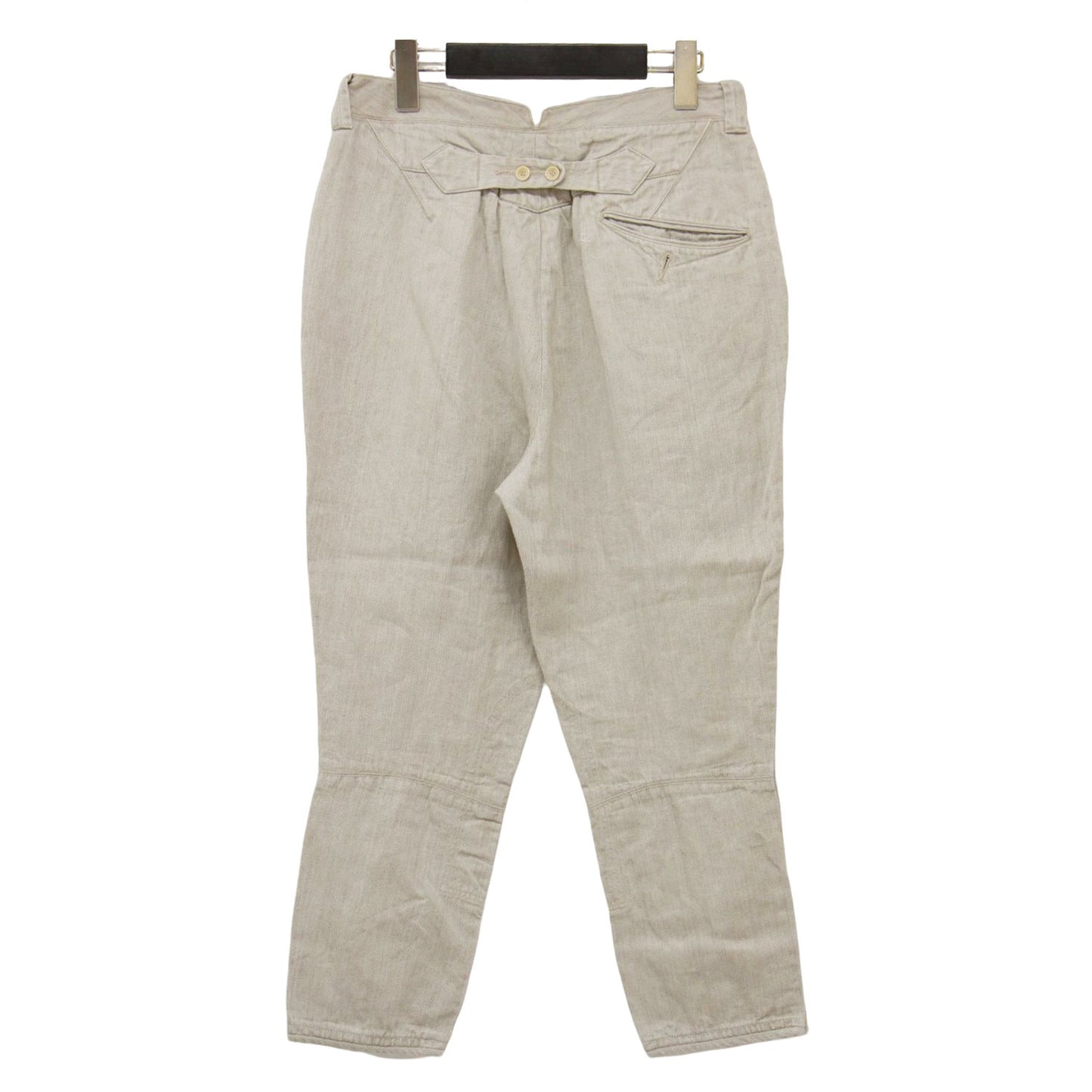 リネン ヘリンボーン パンツ / サルエル クロップド丈 テーパード ロゴ 刺繍