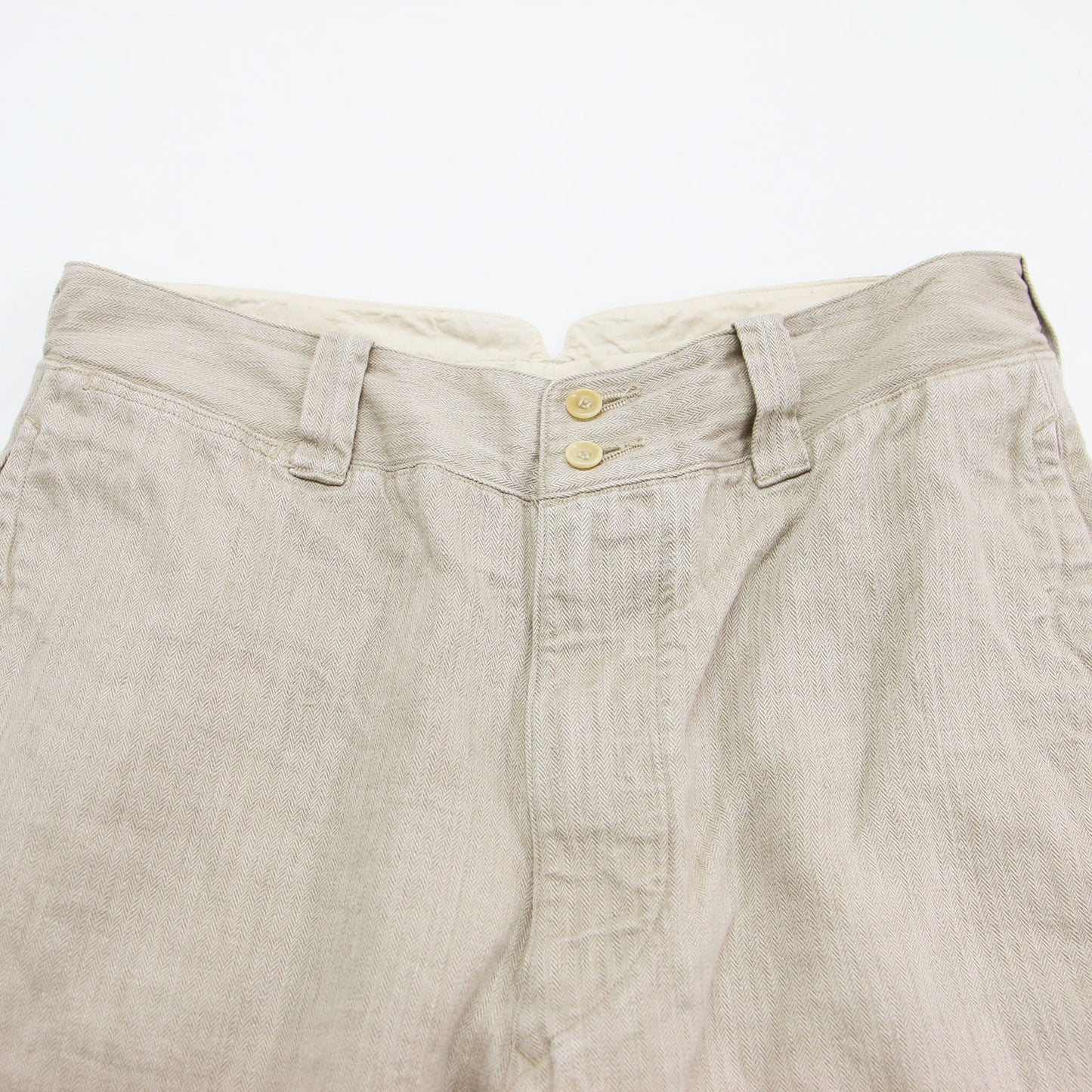 リネン ヘリンボーン パンツ / サルエル クロップド丈 テーパード ロゴ 刺繍