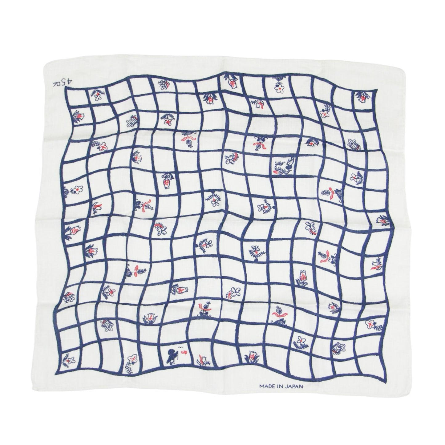 格子 フラワープリント バンダナ / スカーフ 長方形 ロゴ