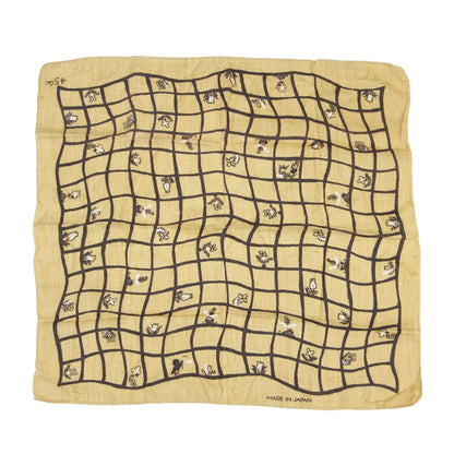 格子 フラワープリント バンダナ / スカーフ 長方形 ロゴ