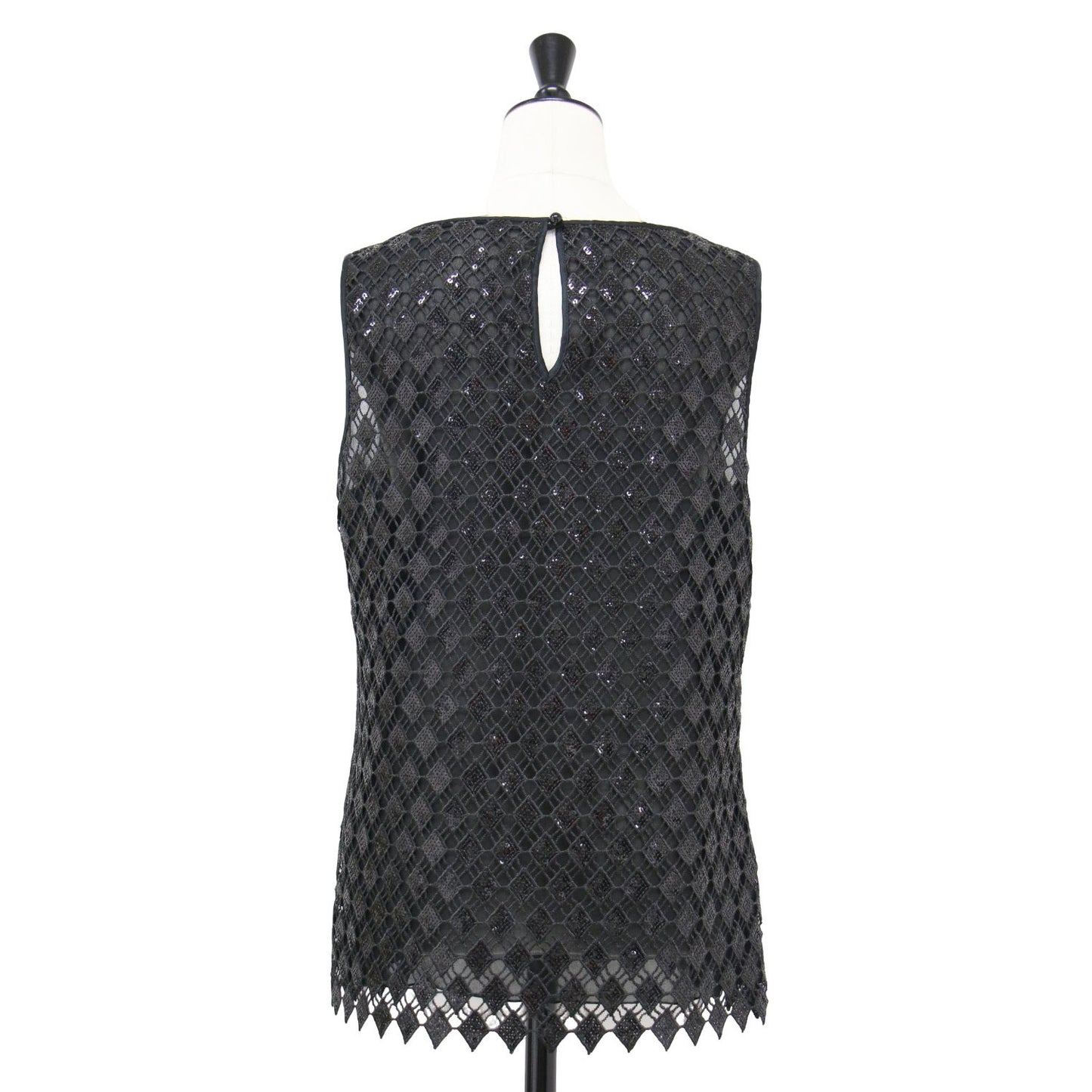 スパンコール ノースリーブ ブラウス / プルオーバー ダイヤモチーフ Aライン 刺繍 シアー