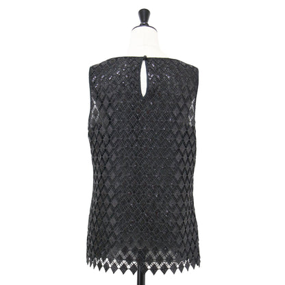 スパンコール ノースリーブ ブラウス / プルオーバー ダイヤモチーフ Aライン 刺繍 シアー