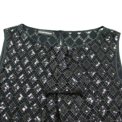 スパンコール ノースリーブ ブラウス / プルオーバー ダイヤモチーフ Aライン 刺繍 シアー