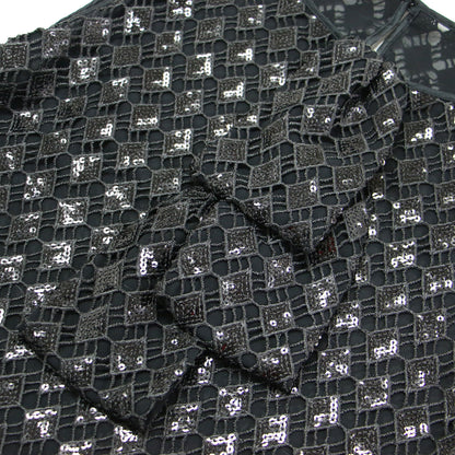 スパンコール ノースリーブ ブラウス / プルオーバー ダイヤモチーフ Aライン 刺繍 シアー