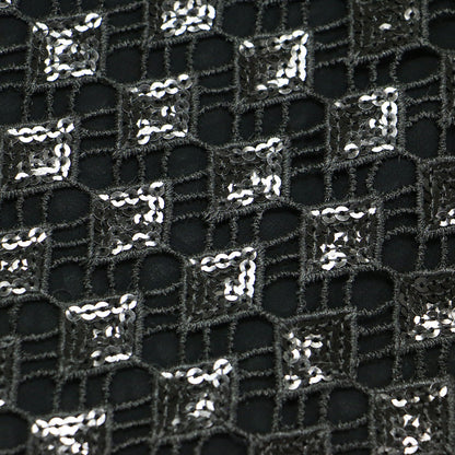 スパンコール ノースリーブ ブラウス / プルオーバー ダイヤモチーフ Aライン 刺繍 シアー