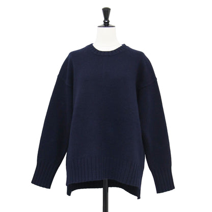 22秋冬 ラムカシミヤ クルーネック プルオーバー / ニット 長袖 ドロップショルダー スリット