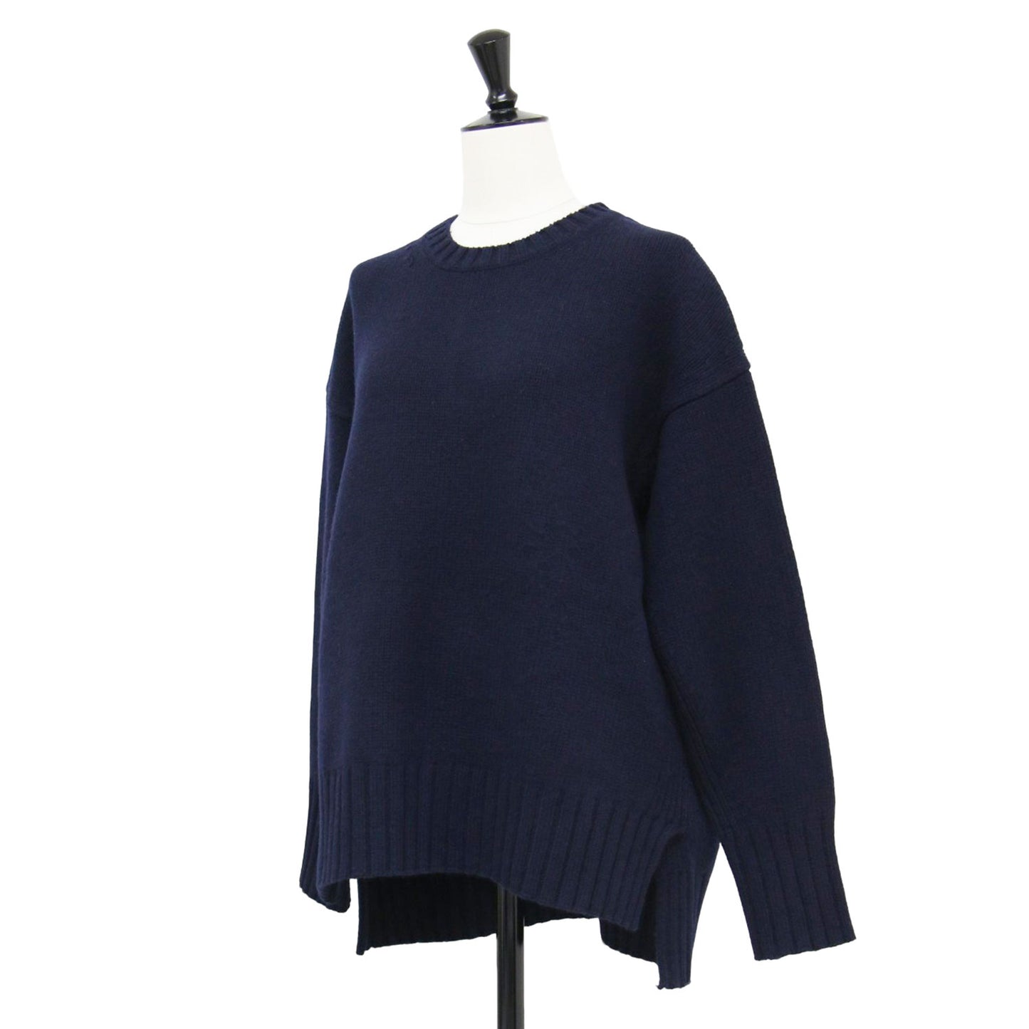 22秋冬 ラムカシミヤ クルーネック プルオーバー / ニット 長袖 ドロップショルダー スリット