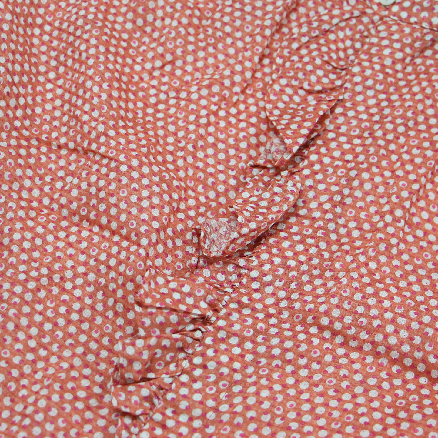 24春夏 コットン ラミープリント フリルネック ブラウス / シャツ ノースリーブ ハイネック 比翼ボタン リネン