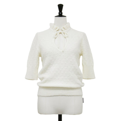 22秋冬 ハーフスリーブ フリルネック ニット / プルオーバー ハイネック リボン