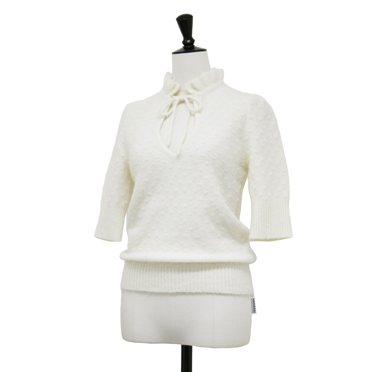 22秋冬 ハーフスリーブ フリルネック ニット / プルオーバー ハイネック リボン