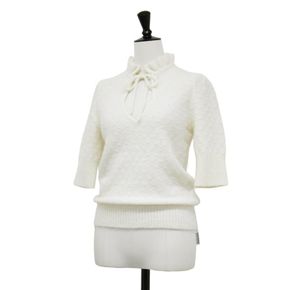 22秋冬 ハーフスリーブ フリルネック ニット / プルオーバー ハイネック リボン