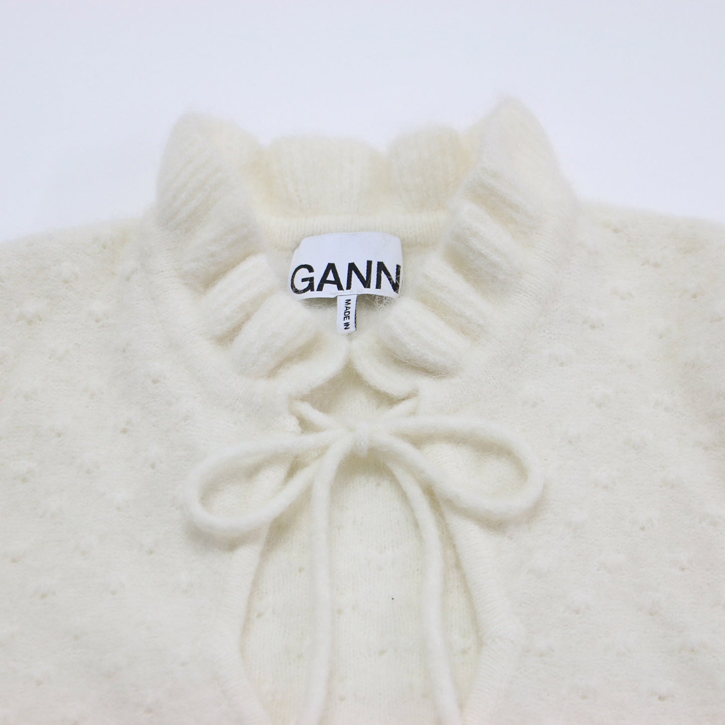 22秋冬 ハーフスリーブ フリルネック ニット / プルオーバー ハイネック リボン