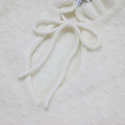 22秋冬 ハーフスリーブ フリルネック ニット / プルオーバー ハイネック リボン