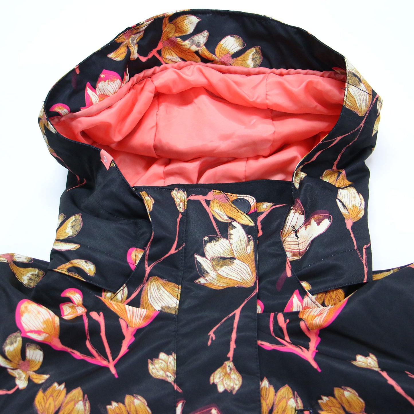 20秋冬 フード付き 総柄 スノージャケット / TORAH BRIGHT RX JETTY NP JK 長袖 ハイネック フラワープリント ロゴ 刺繍