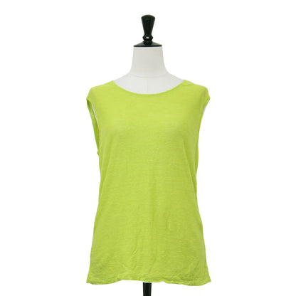 リネン コットン タンクトップ アンダーウェア / ニット プルオーバー ノースリーブ クルーネック