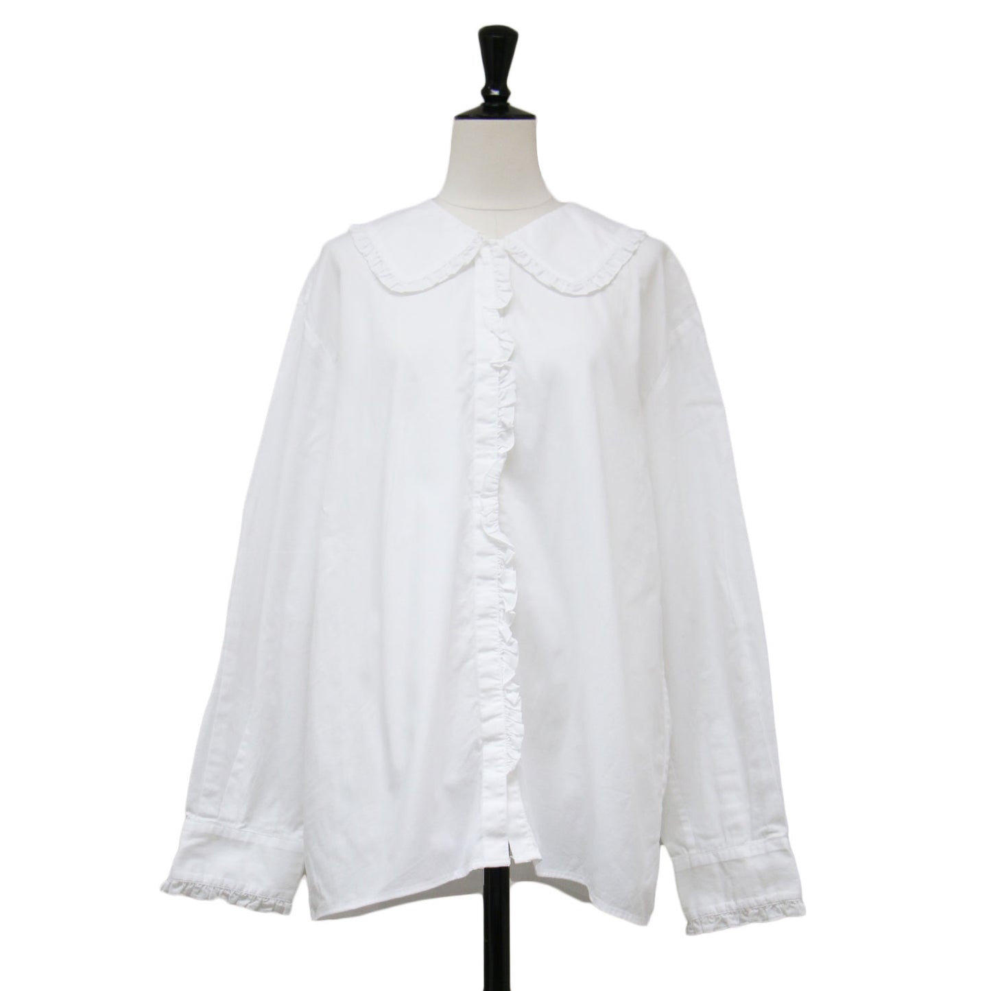 21秋冬 コットン フリル カラー シャツ / COTTON FRILL COLLAR SHIRT ブラウス 長袖 ボタンダウン 比翼ボタン ウォッシャブル