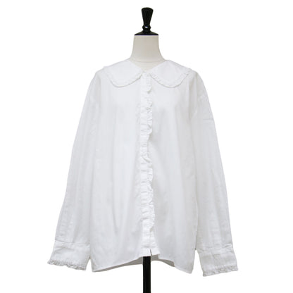 21秋冬 コットン フリル カラー シャツ / COTTON FRILL COLLAR SHIRT ブラウス 長袖 ボタンダウン 比翼ボタン ウォッシャブル