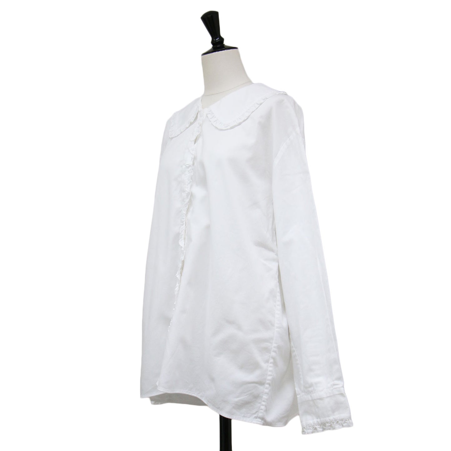 21秋冬 コットン フリル カラー シャツ / COTTON FRILL COLLAR SHIRT ブラウス 長袖 ボタンダウン 比翼ボタン ウォッシャブル