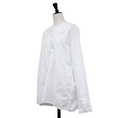 21秋冬 コットン フリル カラー シャツ / COTTON FRILL COLLAR SHIRT ブラウス 長袖 ボタンダウン 比翼ボタン ウォッシャブル