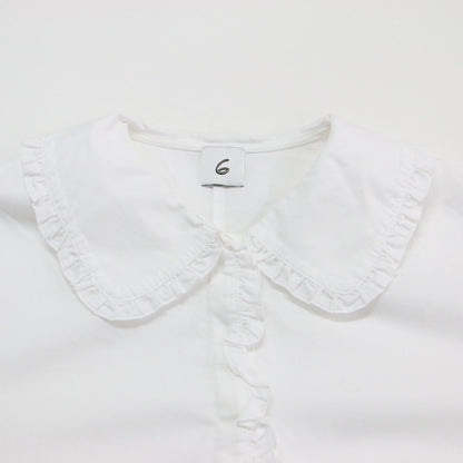 21秋冬 コットン フリル カラー シャツ / COTTON FRILL COLLAR SHIRT ブラウス 長袖 ボタンダウン 比翼ボタン ウォッシャブル