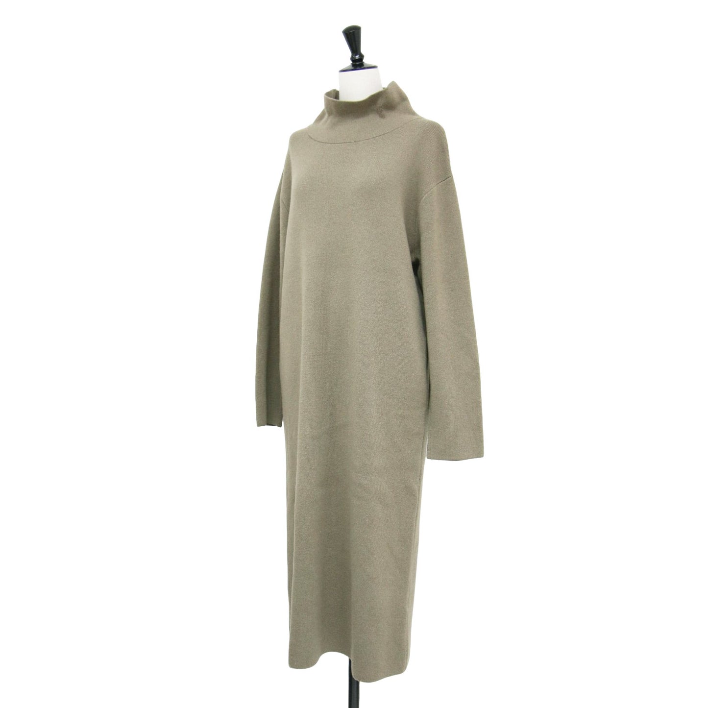 ハイネック ニットドレス / HIGH NECK KNIT DRESS ワンピース ラグランスリーブ 長袖 リブ Iライン ハイゲージ ウール