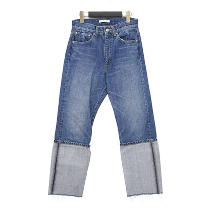 リメイク デニムパンツ / クロップド丈 ロールアップ カットオフ メタルパーツ ロゴ