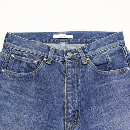 リメイク デニムパンツ / クロップド丈 ロールアップ カットオフ メタルパーツ ロゴ