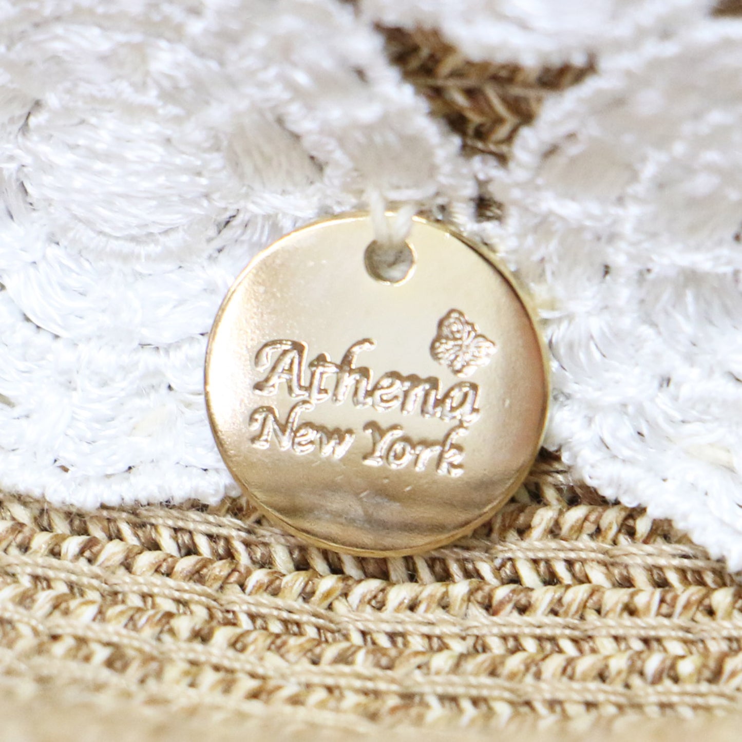 刺繍 レース ラフィアハット / 麦わら帽子 メタルチャーム