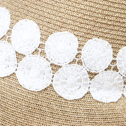 刺繍 レース ラフィアハット / 麦わら帽子 メタルチャーム