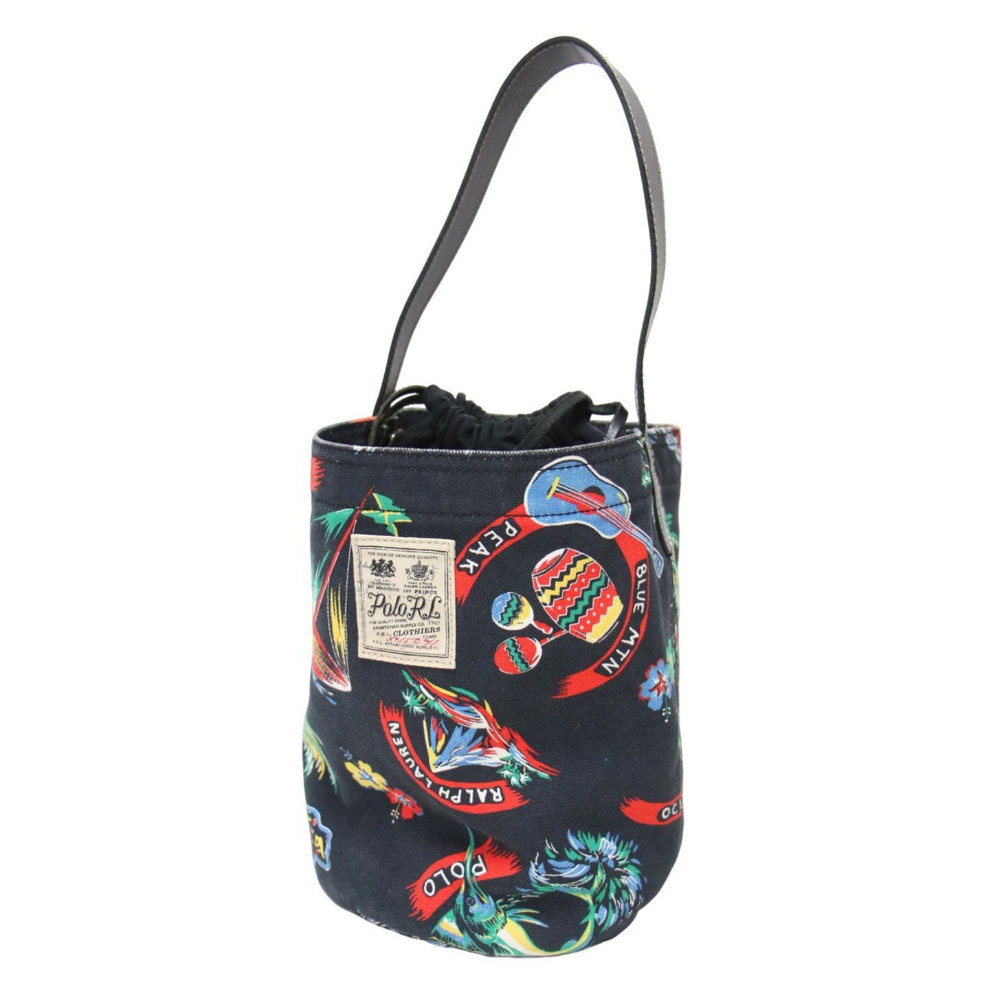 アロハ柄 キャンバス バケツバッグ / ハンドバッグ トート 巾着 総柄 肩掛け レザー