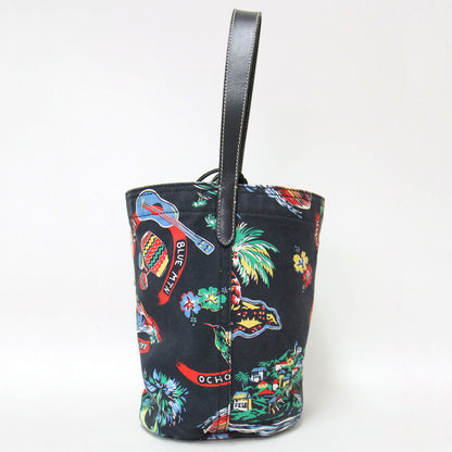 アロハ柄 キャンバス バケツバッグ / ハンドバッグ トート 巾着 総柄 肩掛け レザー