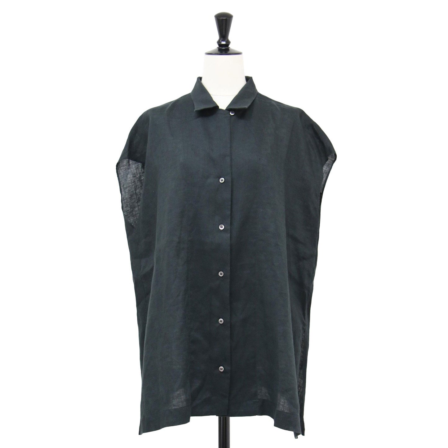 ノースリーブ フレア シャツ / ブラウス Aライン ワイド スリット リネン