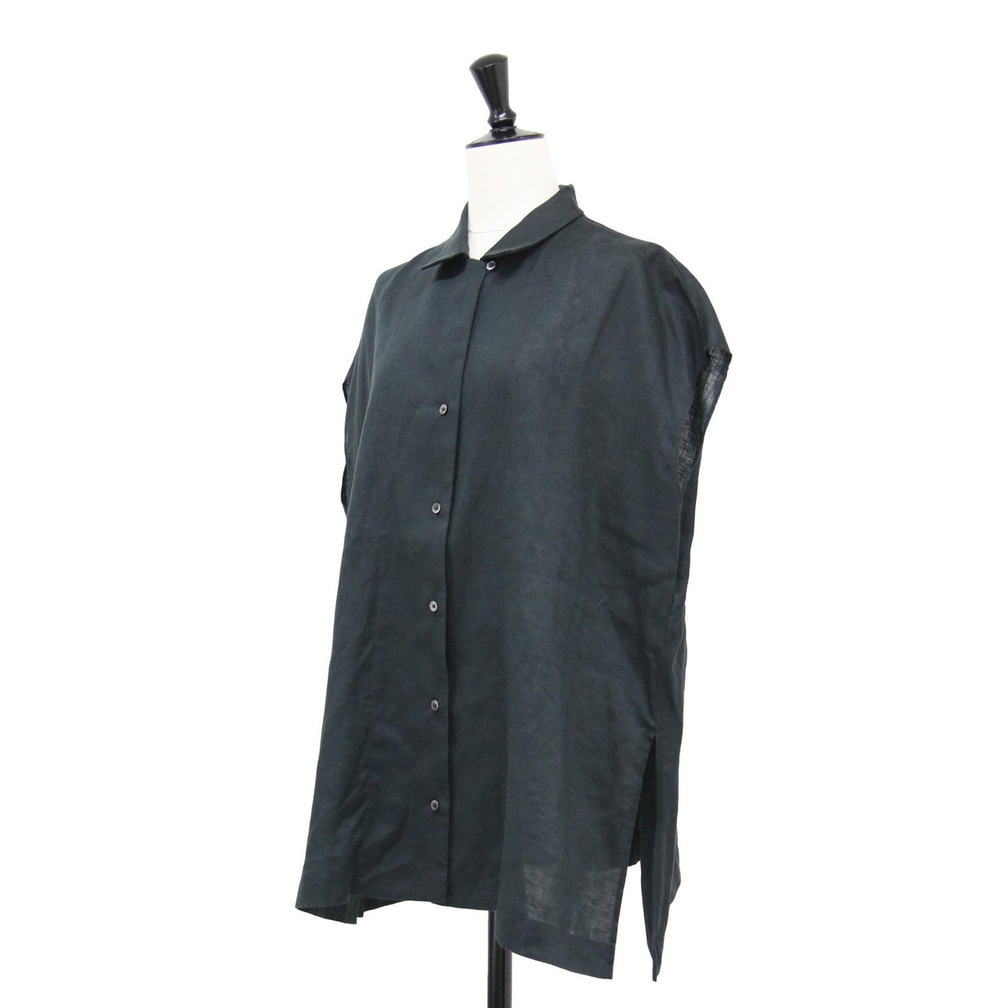 ノースリーブ フレア シャツ / ブラウス Aライン ワイド スリット リネン