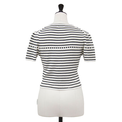 23春夏 ボーダー ハート ショートスリーブ ミニ カットソー / paper mix pattern knit T-shirt mini ニット クルーネック ショート丈