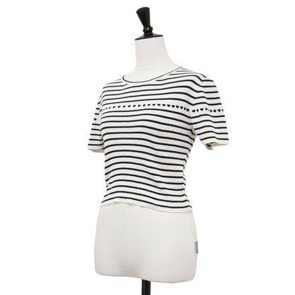 23春夏 ボーダー ハート ショートスリーブ ミニ カットソー / paper mix pattern knit T-shirt mini ニット クルーネック ショート丈