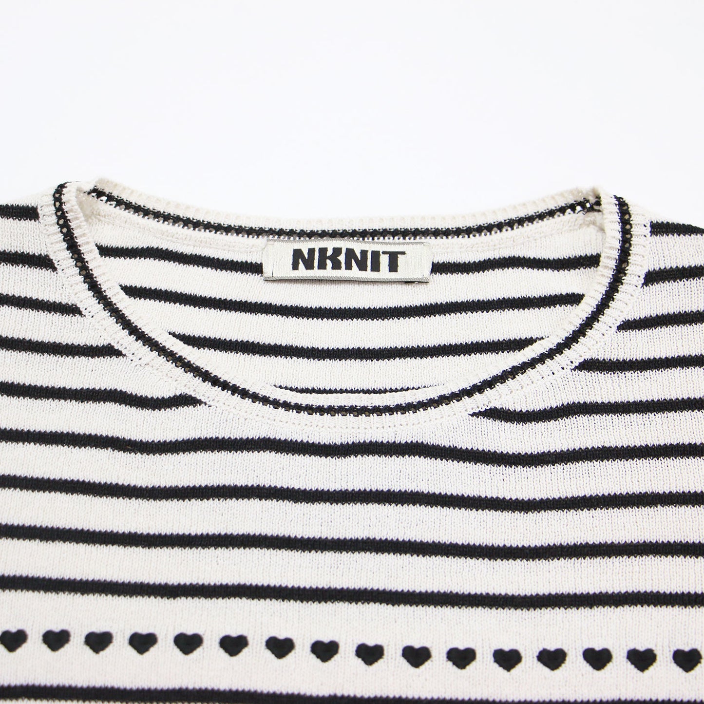 23春夏 ボーダー ハート ショートスリーブ ミニ カットソー / paper mix pattern knit T-shirt mini ニット クルーネック ショート丈