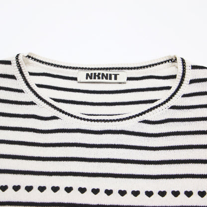 23春夏 ボーダー ハート ショートスリーブ ミニ カットソー / paper mix pattern knit T-shirt mini ニット クルーネック ショート丈
