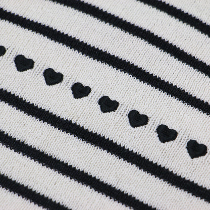 23春夏 ボーダー ハート ショートスリーブ ミニ カットソー / paper mix pattern knit T-shirt mini ニット クルーネック ショート丈