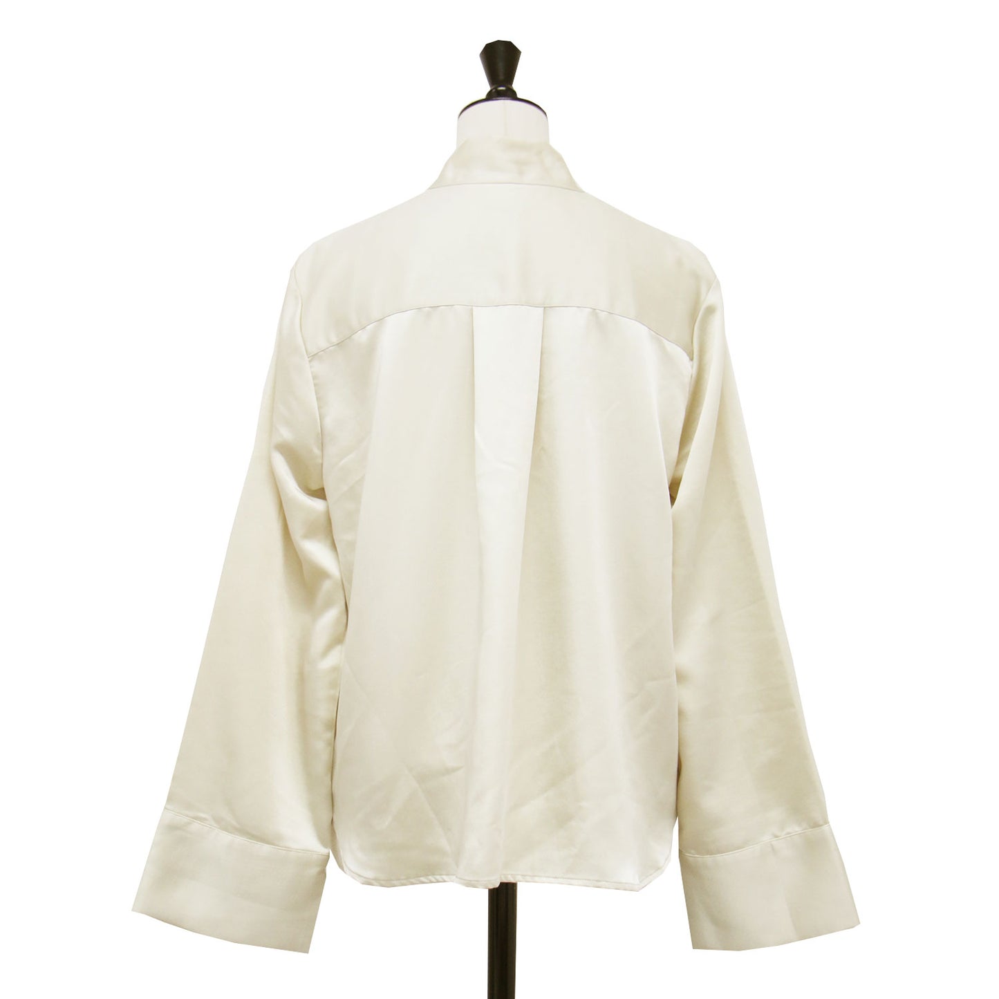 24秋冬 サテン ボウタイ ブラウス / プルオーバー 長袖 Vネック ワイドスリーブ スリット