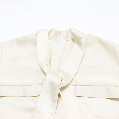 24秋冬 サテン ボウタイ ブラウス / プルオーバー 長袖 Vネック ワイドスリーブ スリット