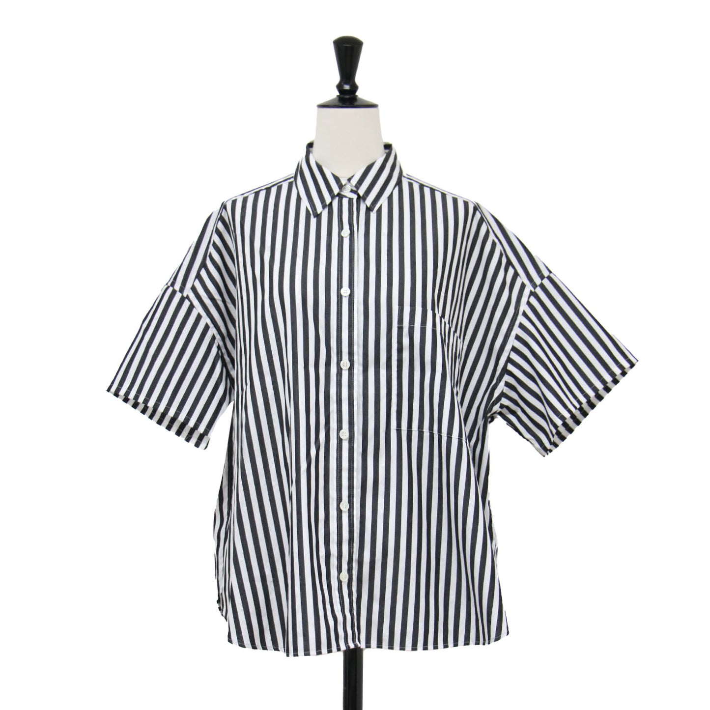 24春夏 タイプライター バック 開き シャツ / ブラウス 半袖 スリット ストライプ