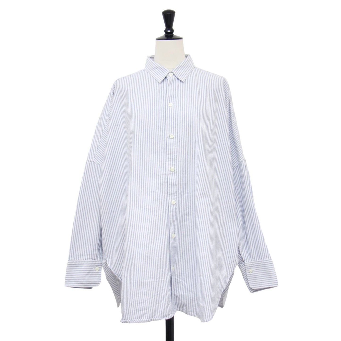 オックスフォード シャツ/ Light Oxford Long 長袖 チュニック丈 オーバーサイズ ストライプ スリット ワンウォッシュ加工
