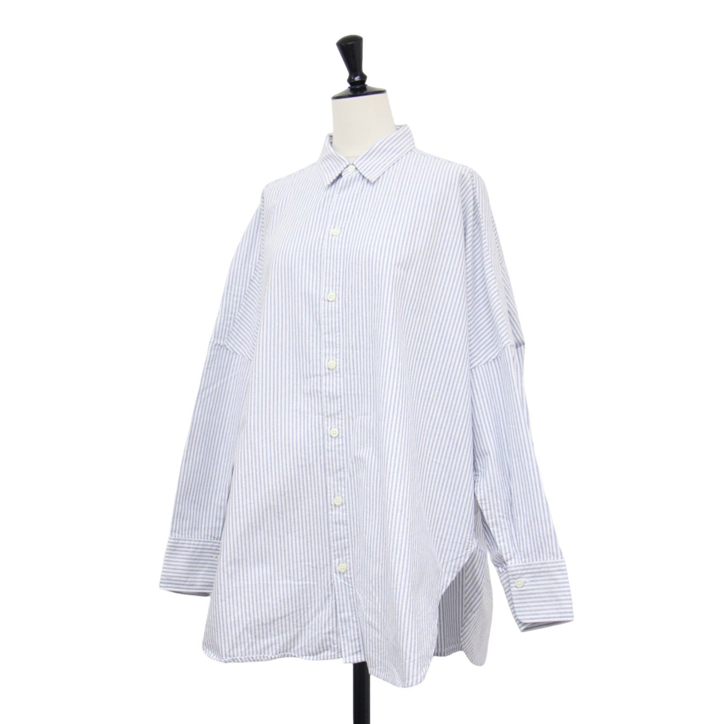 オックスフォード シャツ/ Light Oxford Long 長袖 チュニック丈 オーバーサイズ ストライプ スリット ワンウォッシュ加工