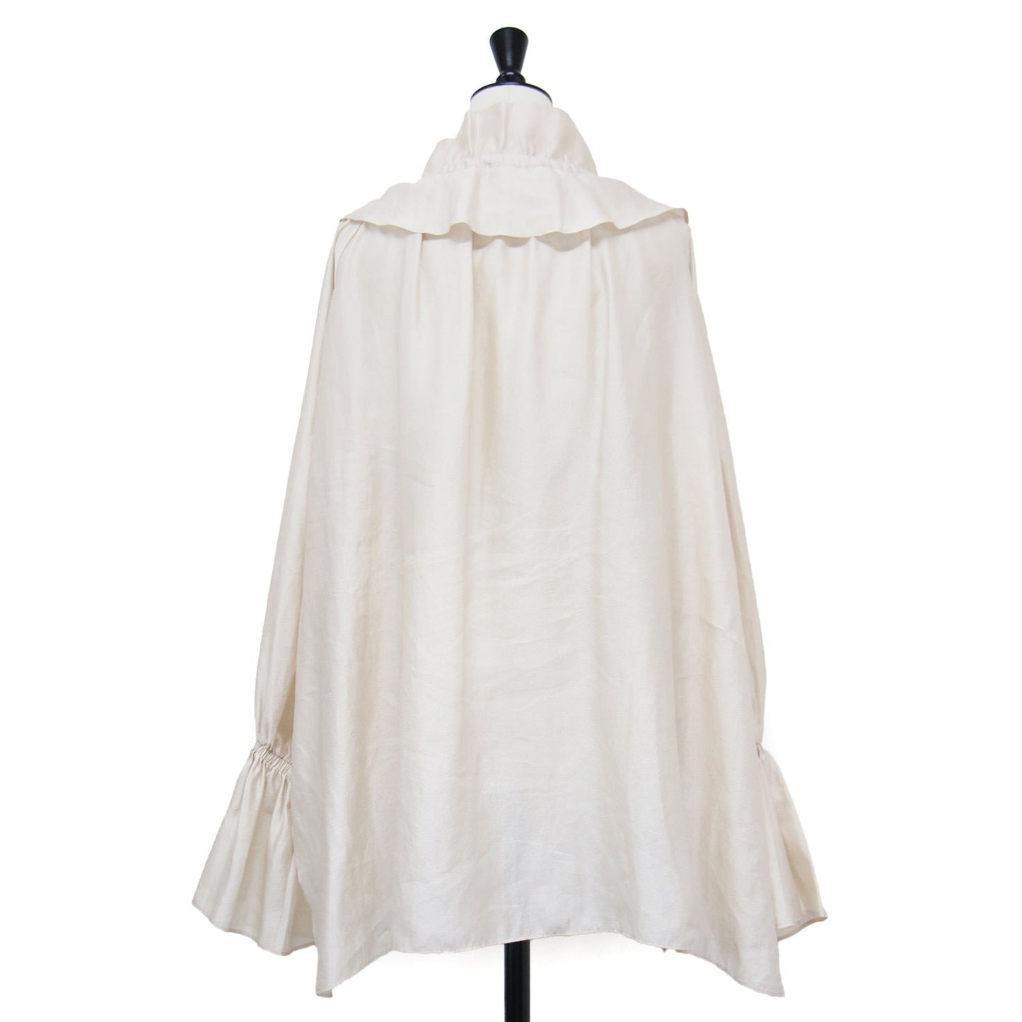 24春夏 ワッシャー サテン フリルカラー ブラウス / シャツ 長袖 ギャザースリーブ チュニック丈 スリット