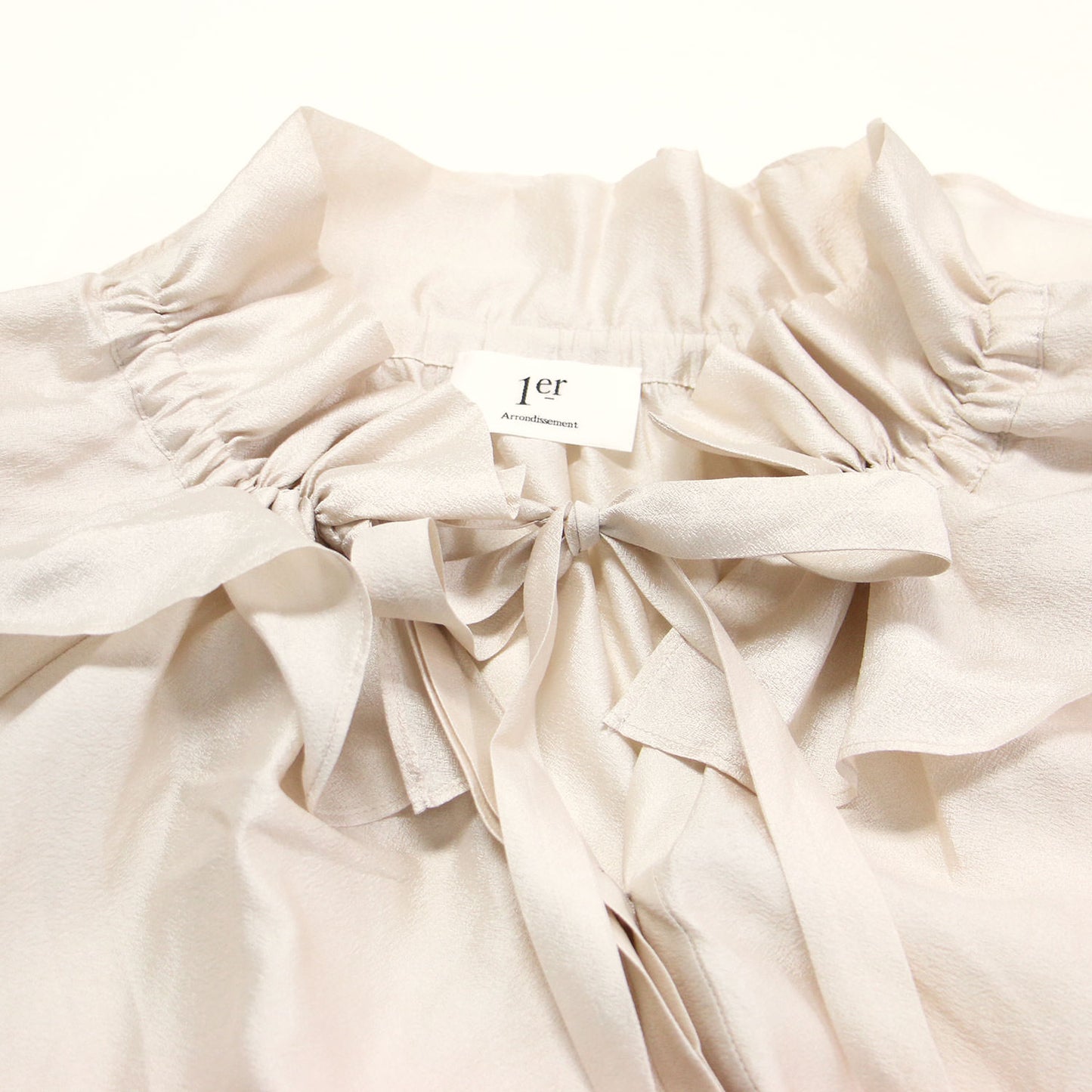 24春夏 ワッシャー サテン フリルカラー ブラウス / シャツ 長袖 ギャザースリーブ チュニック丈 スリット