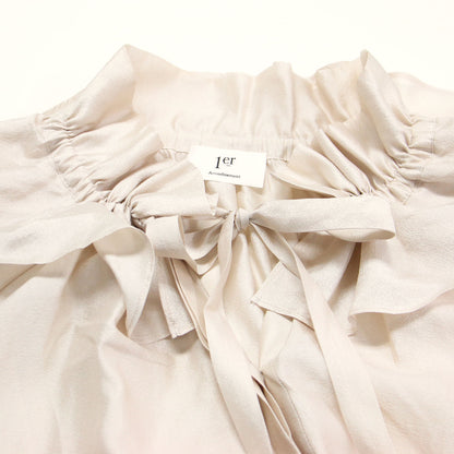24春夏 ワッシャー サテン フリルカラー ブラウス / シャツ 長袖 ギャザースリーブ チュニック丈 スリット