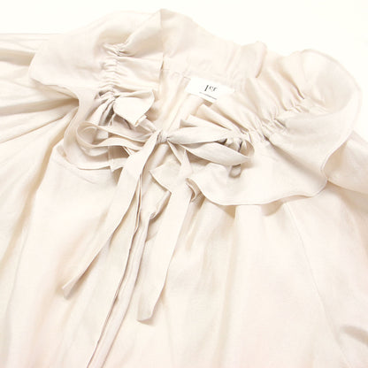 24春夏 ワッシャー サテン フリルカラー ブラウス / シャツ 長袖 ギャザースリーブ チュニック丈 スリット