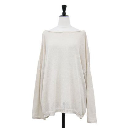 24春夏 ウォッシャブル ニュアンス ワイド プルオーバー / ニット 長袖 チュニック丈 ボートネック