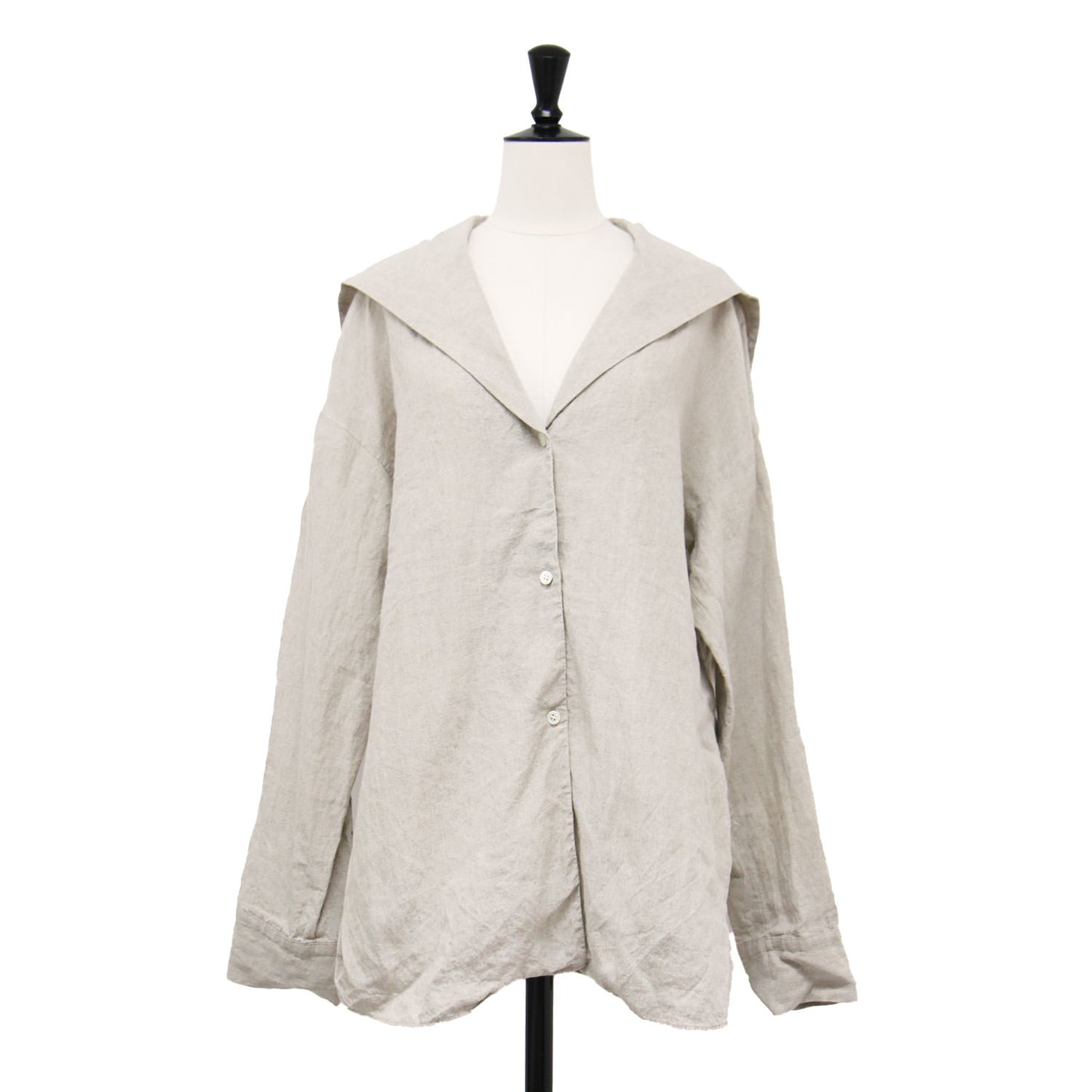 21春夏 セーラーカラーブラウス / シャツ 長袖 チュニック丈 Vネック スリット リネン