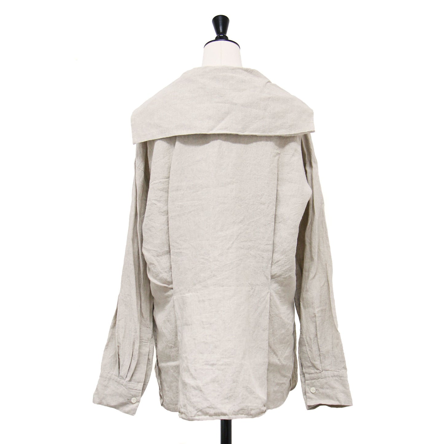 21春夏 セーラーカラーブラウス / シャツ 長袖 チュニック丈 Vネック スリット リネン